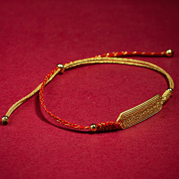 Braccialetto di corda dorata rossa con amuleto di protezione in rame placcato oro 14K Buddha Stones