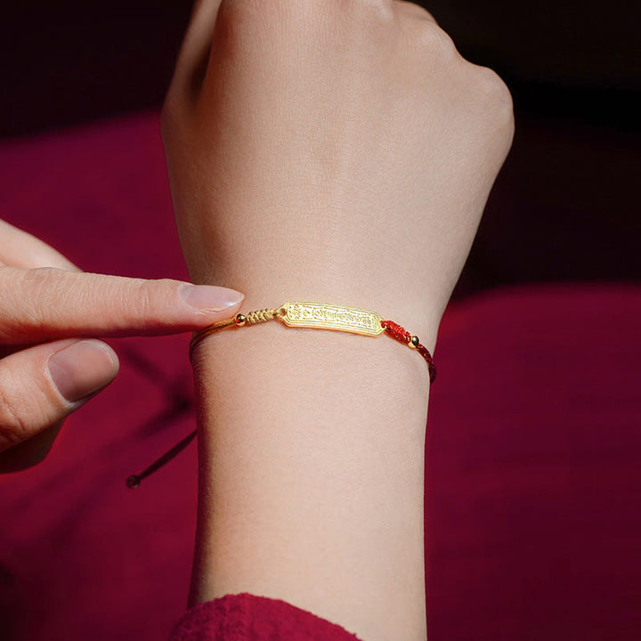 Braccialetto di corda dorata rossa con amuleto di protezione in rame placcato oro 14K Buddha Stones