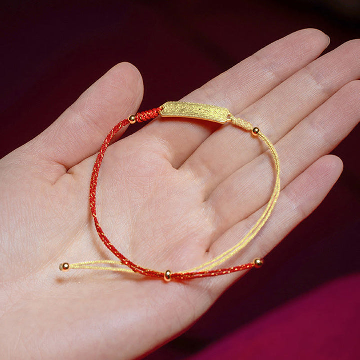 Braccialetto di corda dorata rossa con amuleto di protezione in rame placcato oro 14K Buddha Stones