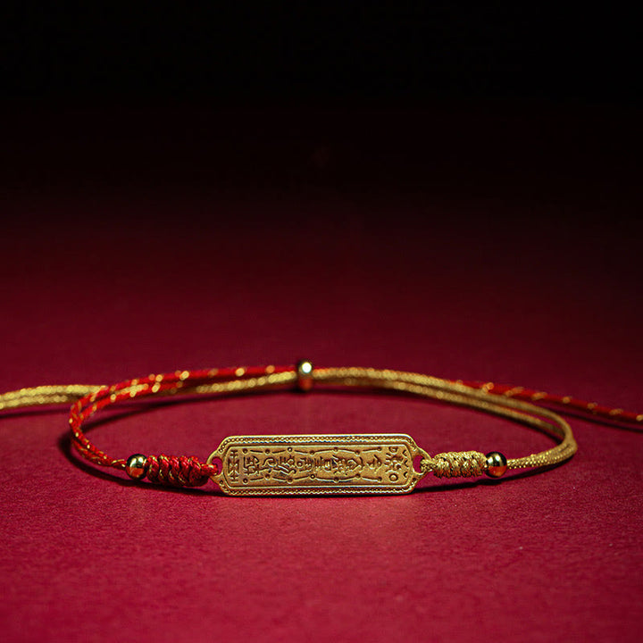 Braccialetto di corda dorata rossa con amuleto di protezione in rame placcato oro 14K Buddha Stones