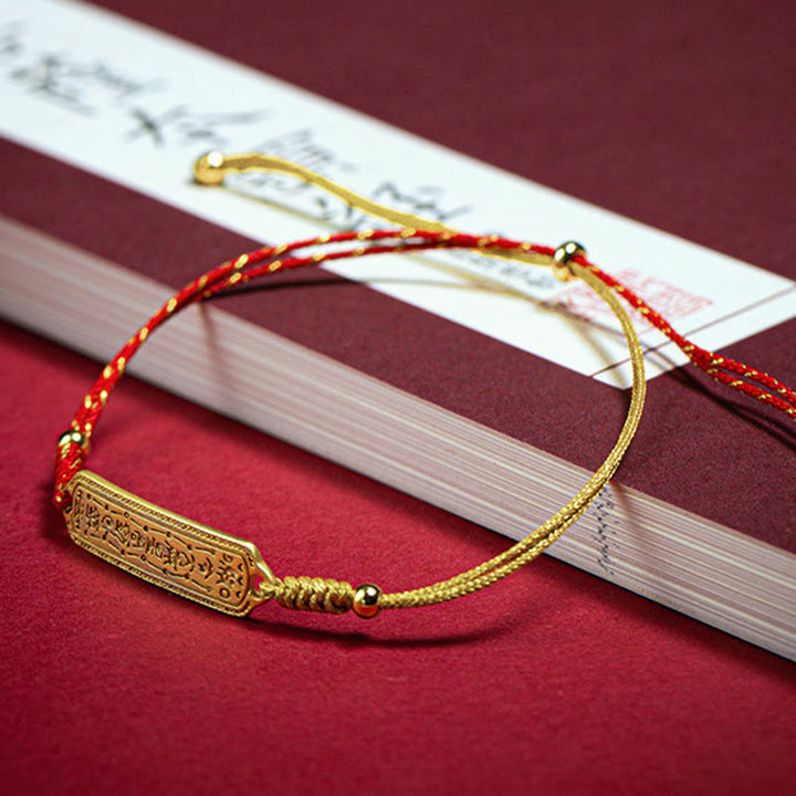 Braccialetto di corda dorata rossa con amuleto di protezione in rame placcato oro 14K Buddha Stones