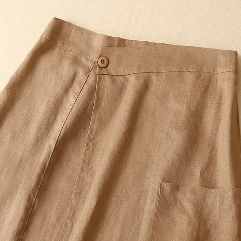 Gonna da donna in lino e cotone asimmetrica con tasche, vintage, estiva, a vita alta, con Buddha Stones - image 10
