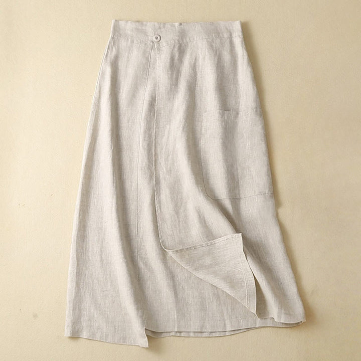 Gonna da donna in lino e cotone asimmetrica con tasche, vintage, estiva, a vita alta, con Buddha Stones - Beige - US8-10, UK/AU12-14, EU40-42 (2XL) - image 15