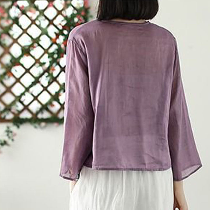 Giacca cardigan aperta sul davanti a maniche lunghe con petali ricamati casual Buddha Stones