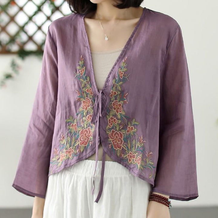 Giacca cardigan aperta sul davanti a maniche lunghe con petali ricamati casual Buddha Stones