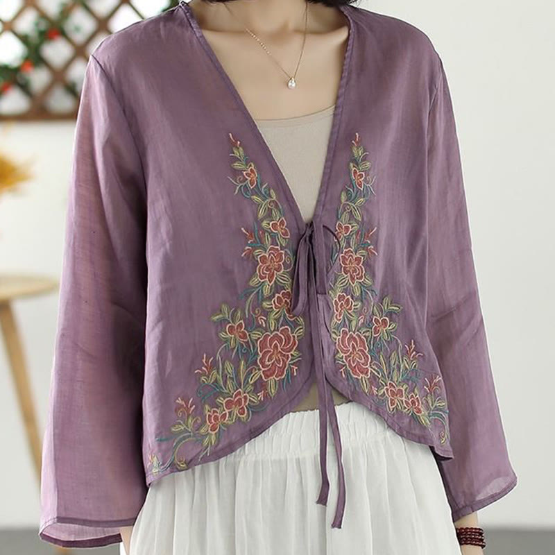Giacca cardigan aperta sul davanti a maniche lunghe con petali ricamati casual Buddha Stones