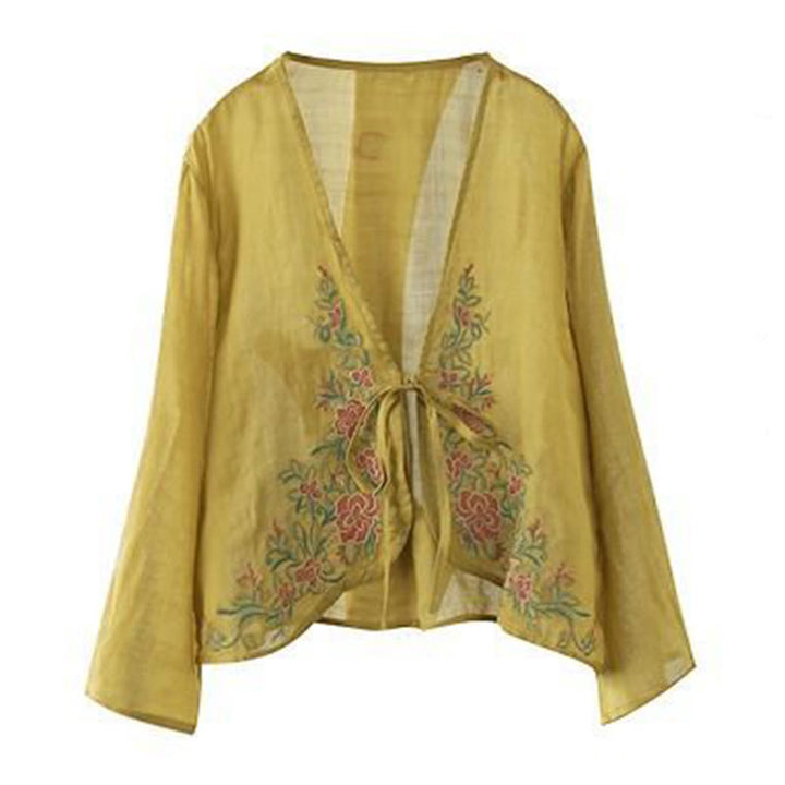 Giacca cardigan aperta sul davanti a maniche lunghe con petali ricamati casual Buddha Stones