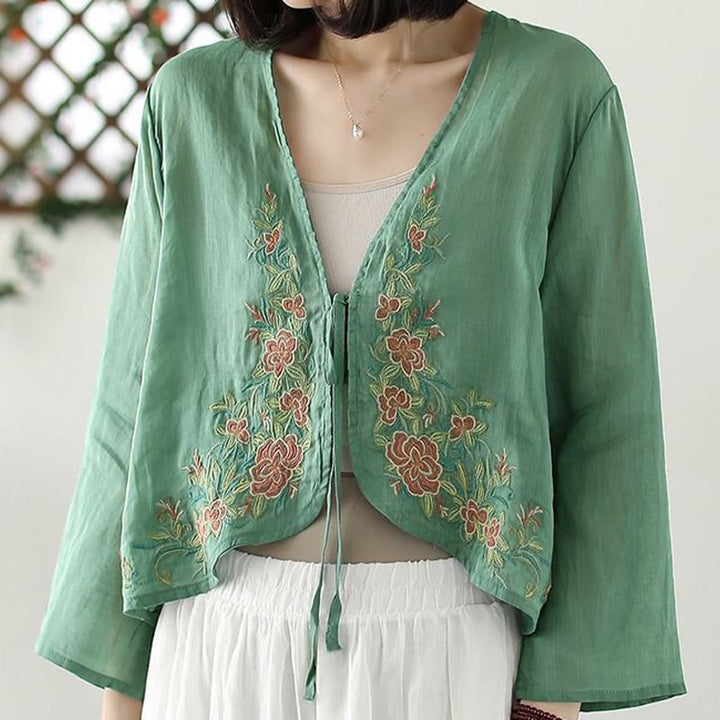 Giacca cardigan aperta sul davanti a maniche lunghe con petali ricamati casual Buddha Stones