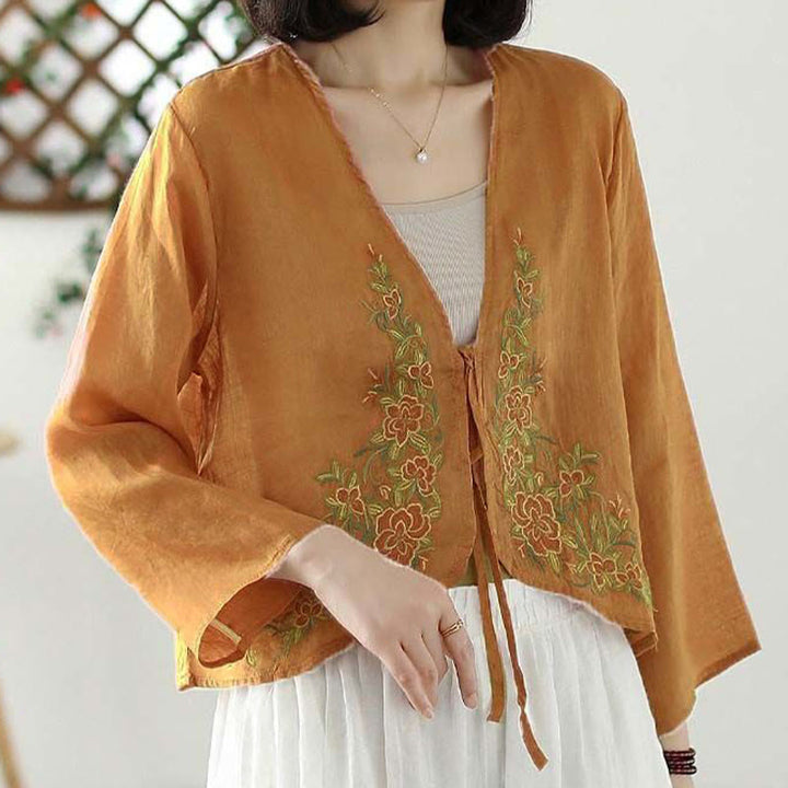 Giacca cardigan aperta sul davanti a maniche lunghe con petali ricamati casual Buddha Stones