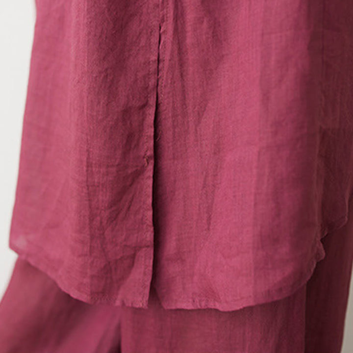 Set da donna in cotone e lino con camicia e pantaloni a maniche a tre quarti, motivo: Buddha Stones , 2 pezzi