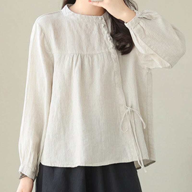 Camicia da donna in lino e cotone a maniche lunghe con colletto alto, tinta unita e casual, modello Buddha Stones - Biancheria - US8-10, UK/AU12-14, EU40-42 (2XL) - image 15