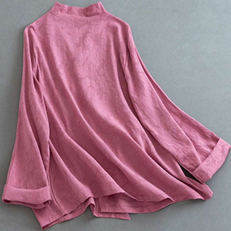 Camicia da donna in cotone e lino Zen, casual, a maniche lunghe, tinta unita, con bottoni e rana, motivo Buddha Stones - image 11