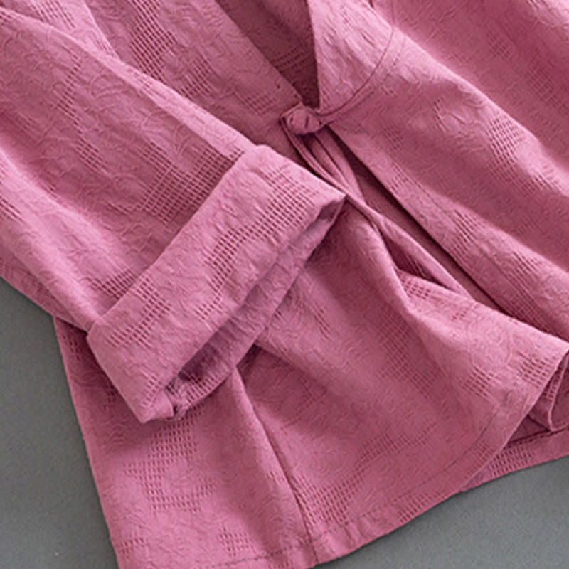 Camicia da donna in cotone e lino Zen, casual, a maniche lunghe, tinta unita, con bottoni e rana, motivo Buddha Stones - image 15