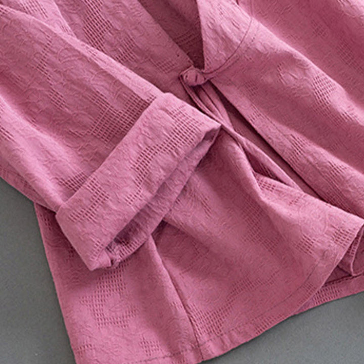 Camicia da donna in cotone e lino Zen, casual, a maniche lunghe, tinta unita, con bottoni e rana, motivo Buddha Stones - image 15