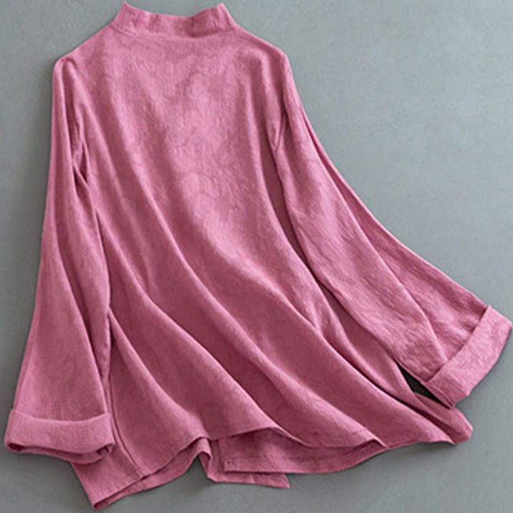 Camicia da donna in cotone e lino Zen, casual, a maniche lunghe, tinta unita, con bottoni e rana, motivo Buddha Stones - image 11
