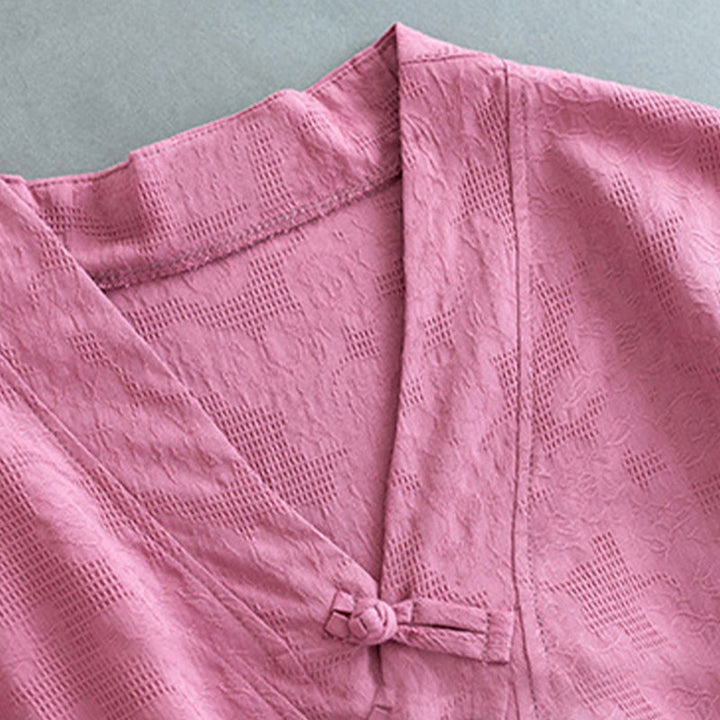 Camicia da donna in cotone e lino Zen, casual, a maniche lunghe, tinta unita, con bottoni e rana, motivo Buddha Stones - image 13