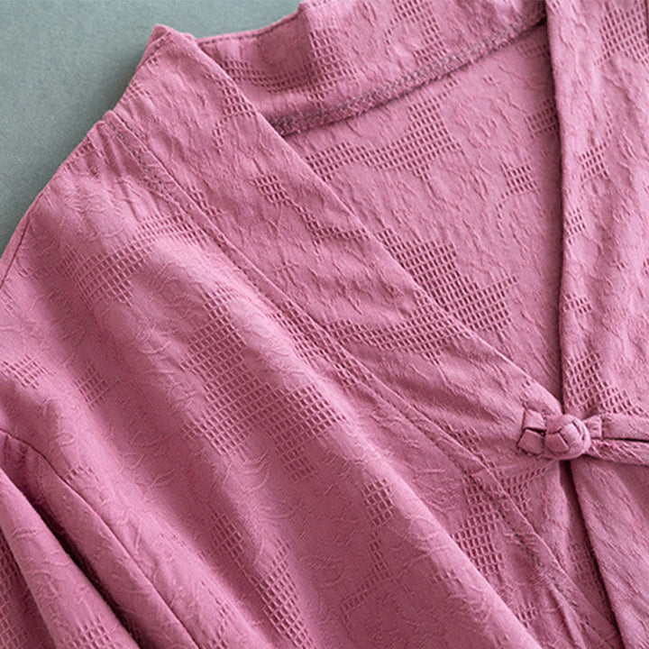 Camicia da donna in cotone e lino Zen, casual, a maniche lunghe, tinta unita, con bottoni e rana, motivo Buddha Stones - image 12