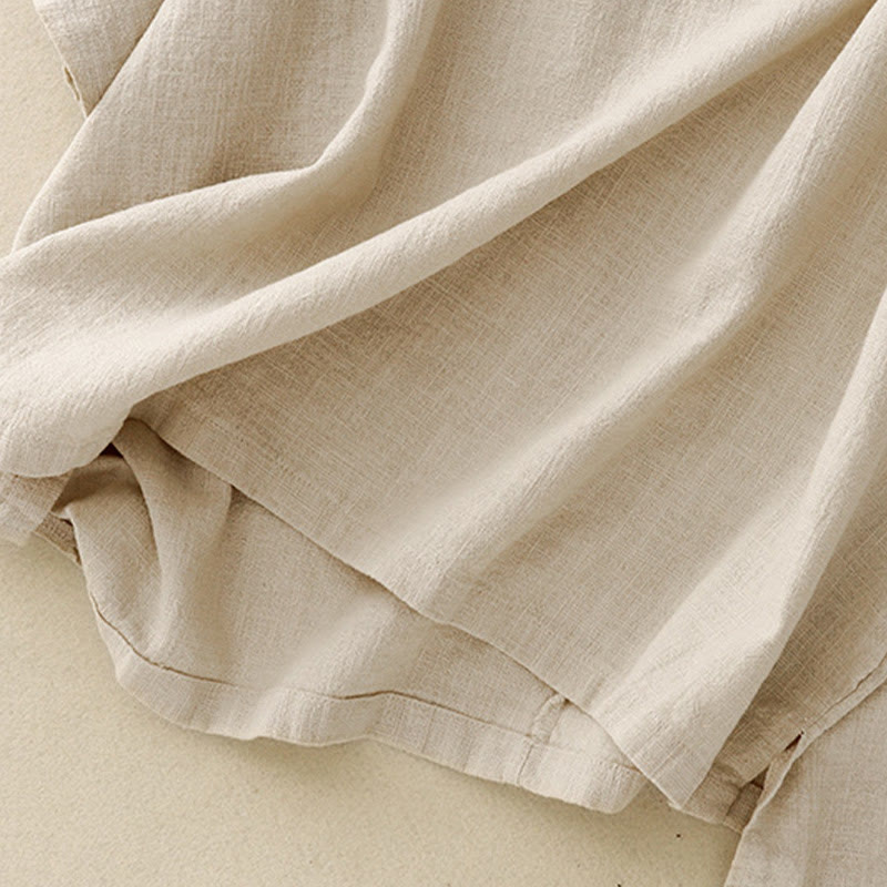 T-shirt casual da donna in cotone e lino con maniche corte e scollo a giro, motivo Buddha Stones, tinta unita - image 3