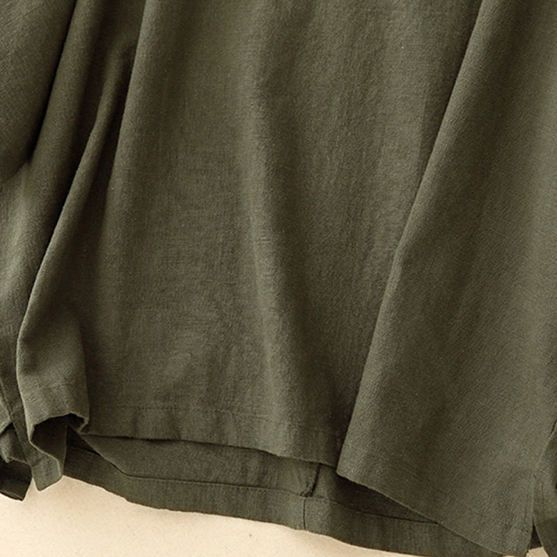 T-shirt casual da donna in cotone e lino con maniche corte e scollo a giro, motivo Buddha Stones, tinta unita