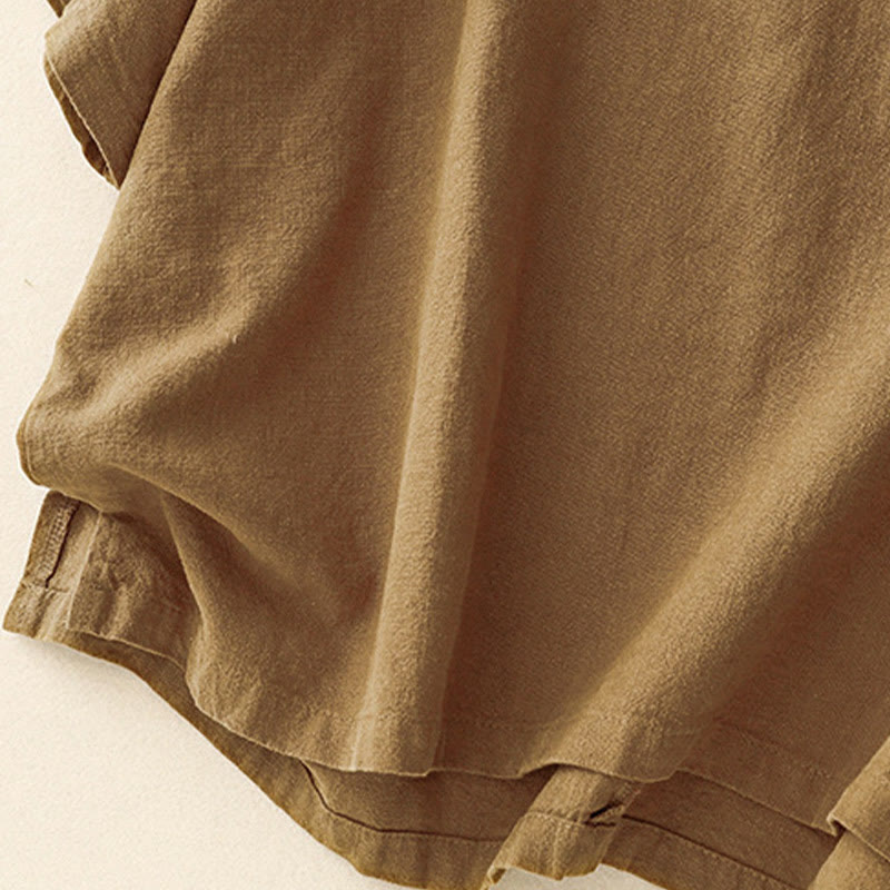 T-shirt casual da donna in cotone e lino con maniche corte e scollo a giro, motivo Buddha Stones, tinta unita