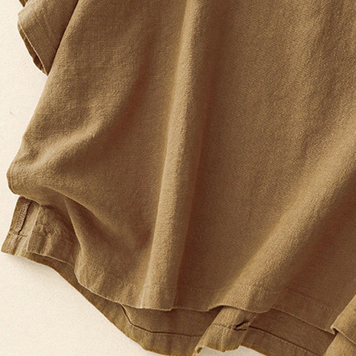 T-shirt casual da donna in cotone e lino con maniche corte e scollo a giro, motivo Buddha Stones, tinta unita