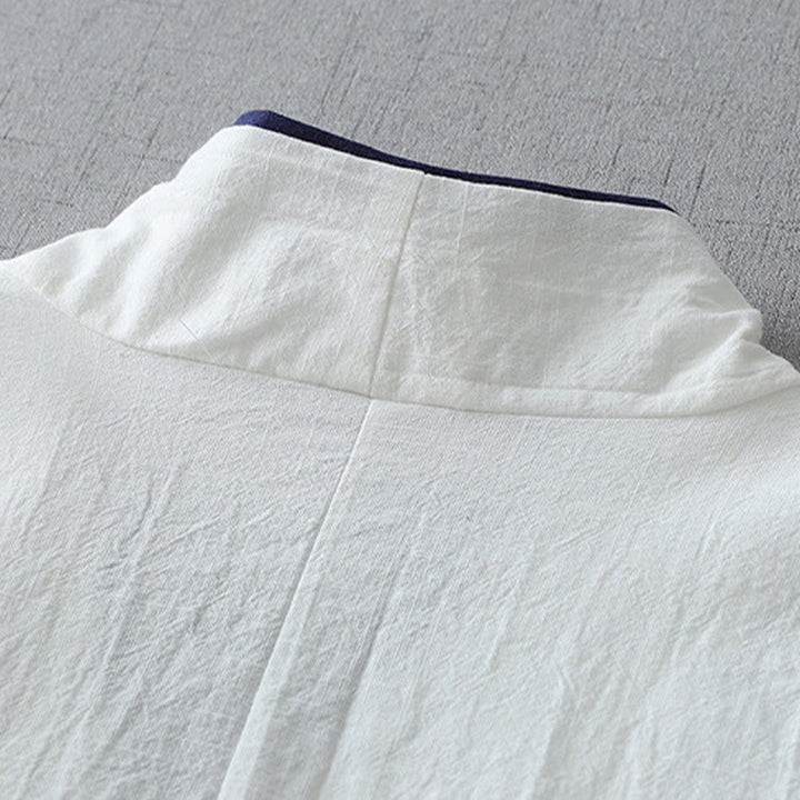 Camicia da donna in cotone e lino Zen con maniche a tre quarti, scollo a V, cuciture colorate casual, Buddha Stones
