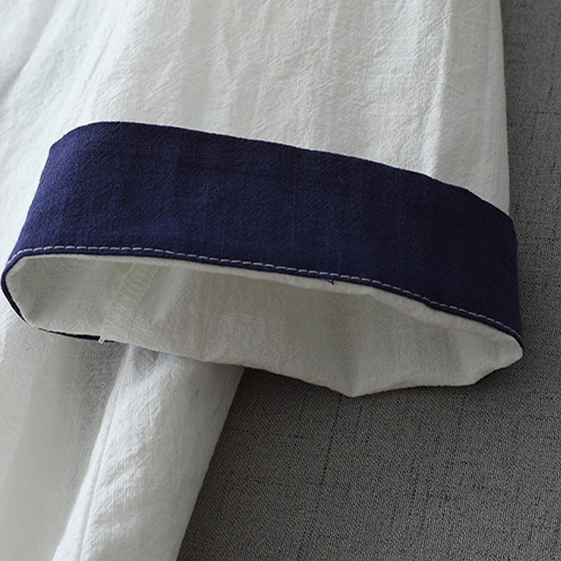 Camicia da donna in cotone e lino Zen con maniche a tre quarti, scollo a V, cuciture colorate casual, Buddha Stones - image 8