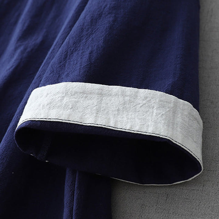 Camicia da donna in cotone e lino Zen con maniche a tre quarti, scollo a V, cuciture colorate casual, Buddha Stones