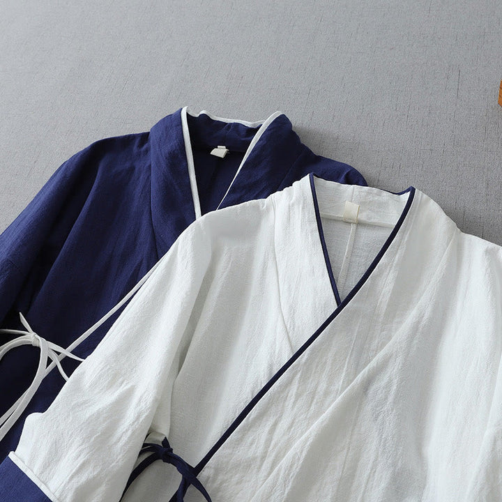 Camicia da donna in cotone e lino Zen con maniche a tre quarti, scollo a V, cuciture colorate casual, Buddha Stones