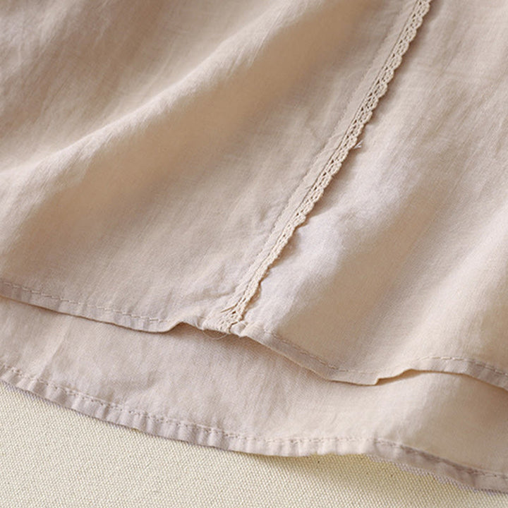 Camicia da donna in lino e cotone a mezza manica con scollo a V, ricamo a stella cadente Buddha Stones