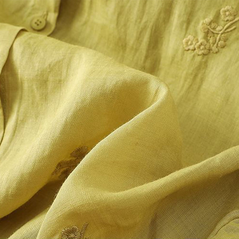Camicia da donna in cotone con maniche a tre quarti, motivo Buddha Stones, fiori ricamati e bottoni - image 6