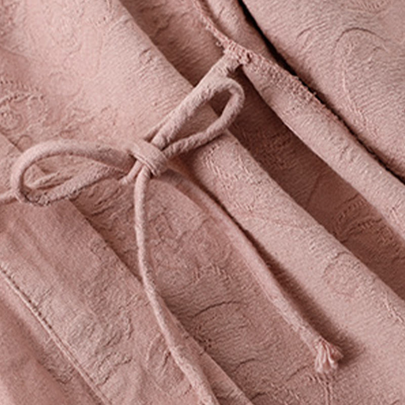 Camicia da donna in cotone a maniche lunghe con bottoni, motivo : Buddha Stones, fiori ricamati e rana d'erba - image 7