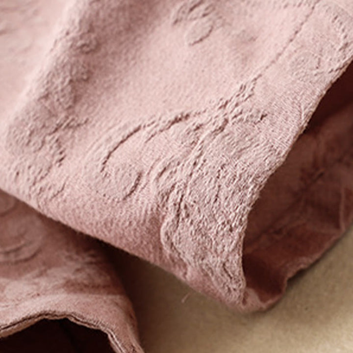 Camicia da donna in cotone a maniche lunghe con bottoni, motivo : Buddha Stones, fiori ricamati e rana d'erba - image 9