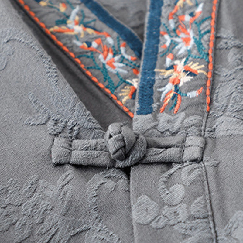 Camicia da donna in cotone a maniche lunghe con bottoni, motivo : Buddha Stones, fiori ricamati e rana d'erba - image 24