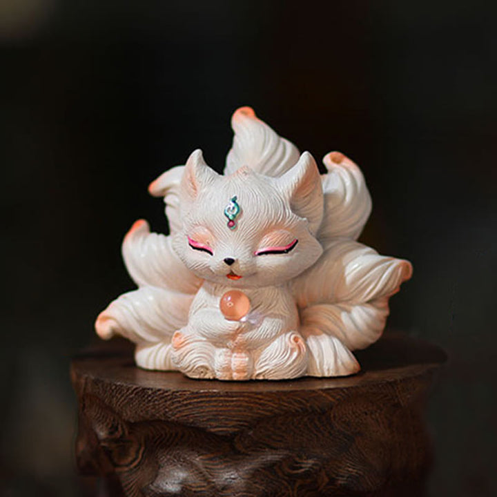 Buddha Stones in miniatura, volpe a nove code, decorazione in resina per la scrivania
