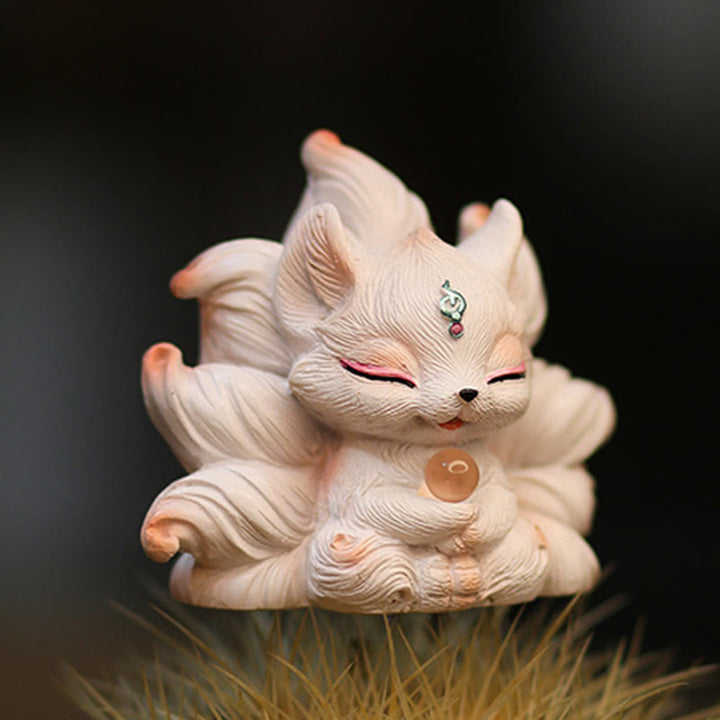 Buddha Stones in miniatura, volpe a nove code, decorazione in resina per la scrivania
