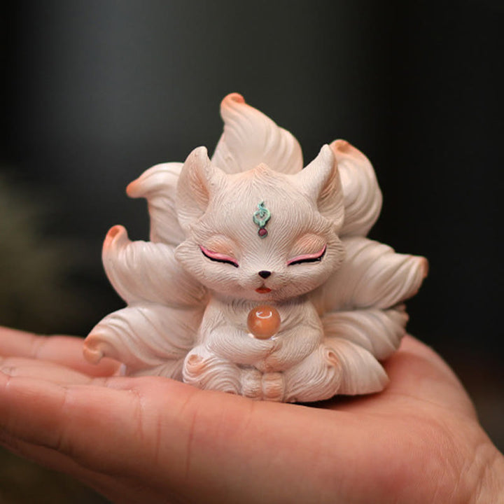 Buddha Stones in miniatura, volpe a nove code, decorazione in resina per la scrivania