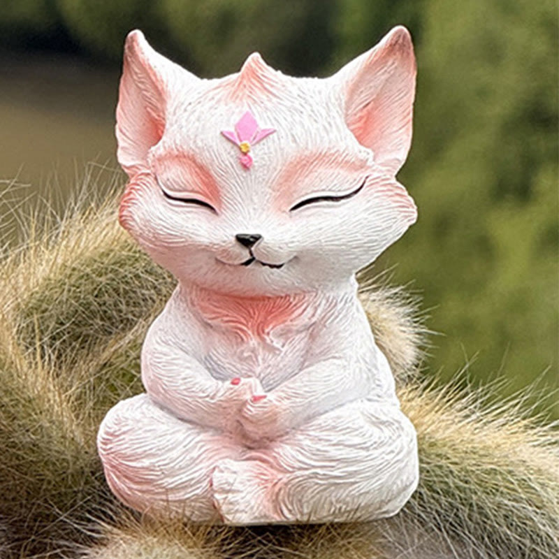 Buddha Stones, piccola volpe a nove code seduta, protezione in resina, decorazione per la casa