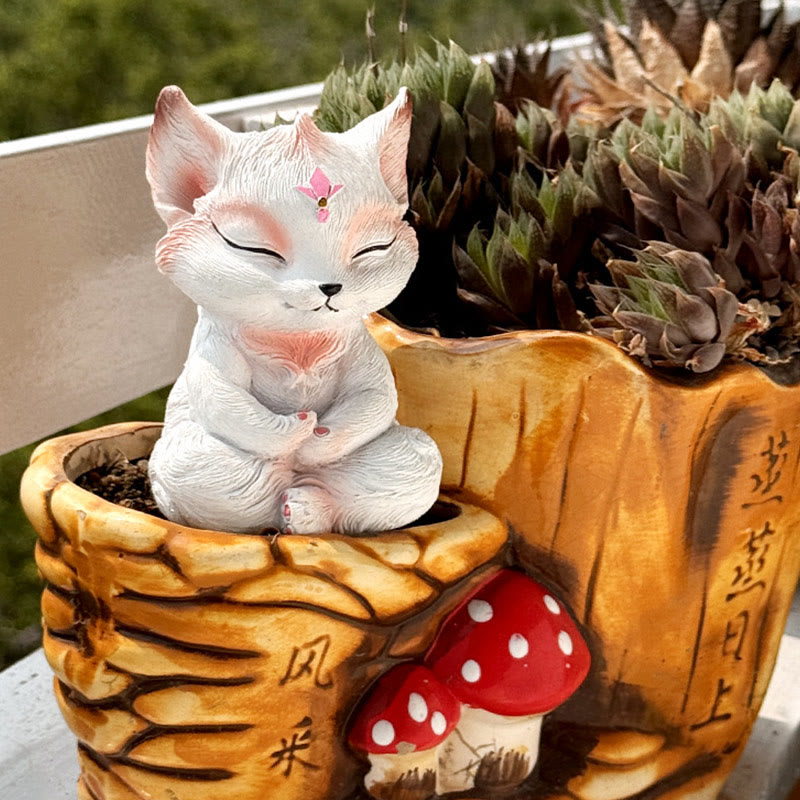 Buddha Stones, piccola volpe a nove code seduta, protezione in resina, decorazione per la casa