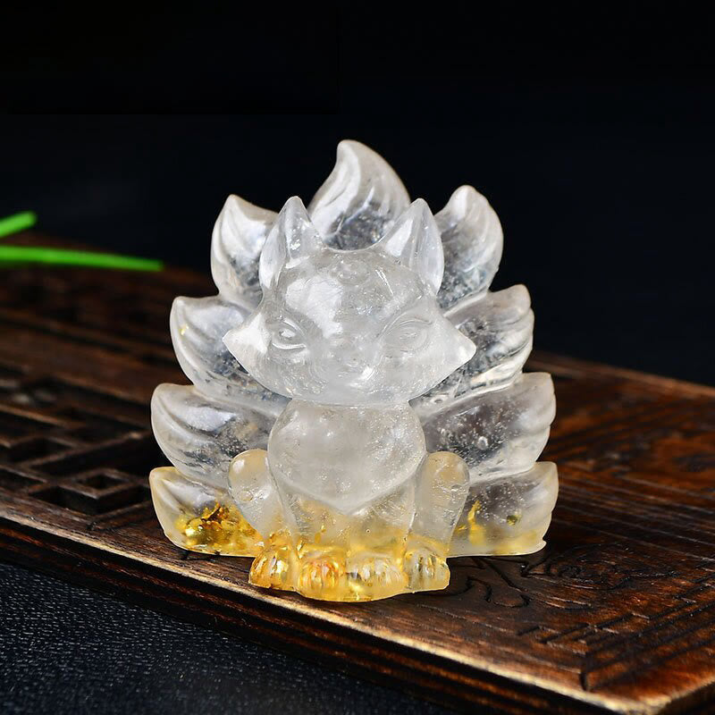 Buddha Stones naturali, vari cristalli, quarzo fragola, ametista, volpe a nove code, protezione, decorazione per la casa - Cristallo bianco 5,5*4,5*5,5 cm - image 5
