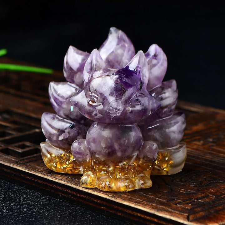 Buddha Stones naturali, vari cristalli, quarzo fragola, ametista, volpe a nove code, protezione, decorazione per la casa