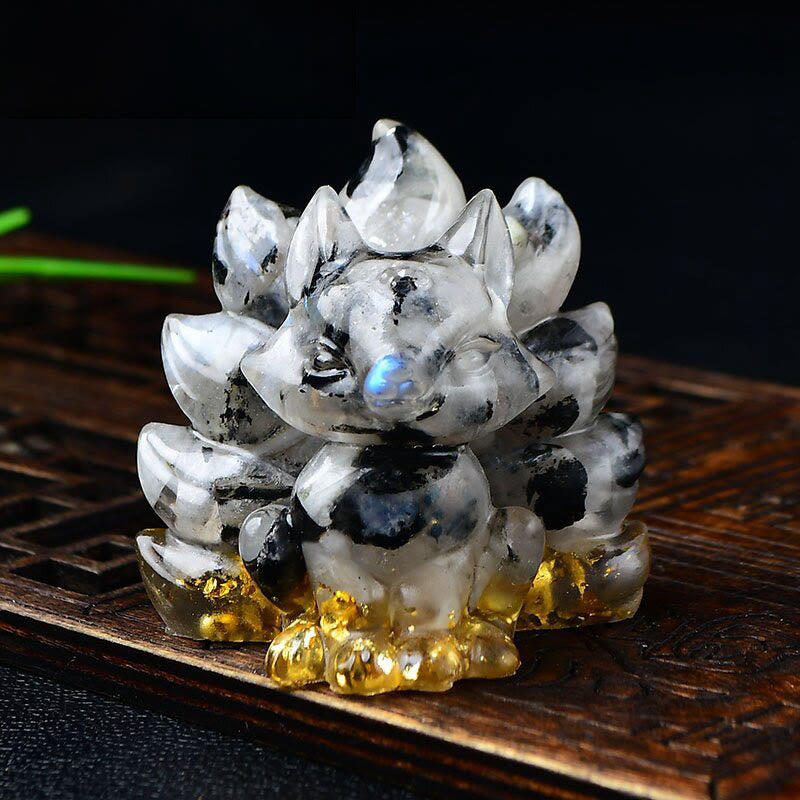 Buddha Stones naturali, vari cristalli, quarzo fragola, ametista, volpe a nove code, protezione, decorazione per la casa - Pietra di luna bianca 5,5*4,5*5,5 cm - image 13