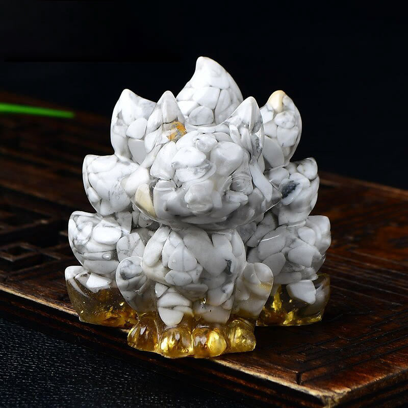 Buddha Stones naturali, vari cristalli, quarzo fragola, ametista, volpe a nove code, protezione, decorazione per la casa - Turchese bianco 5,5*4,5*5,5 cm - image 15