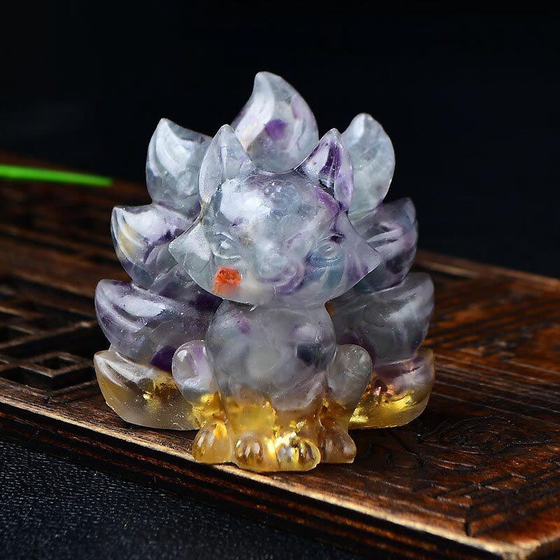 Buddha Stones naturali, vari cristalli, quarzo fragola, ametista, volpe a nove code, protezione, decorazione per la casa