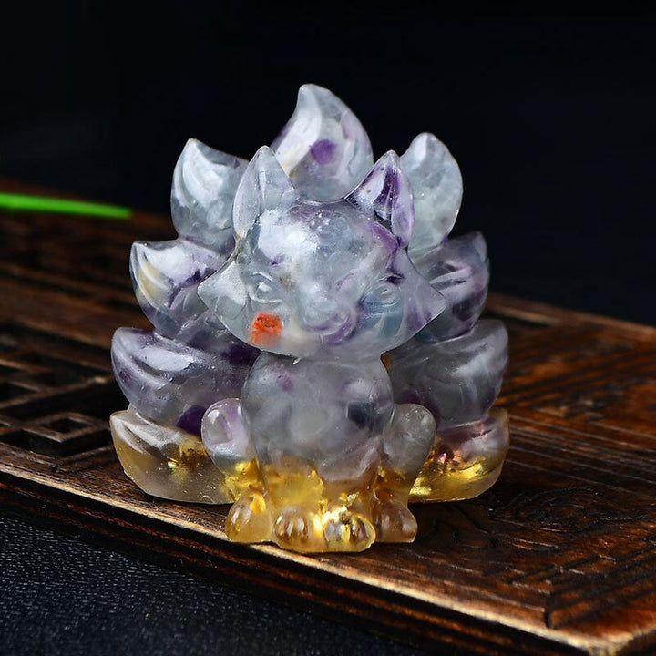 Buddha Stones naturali, vari cristalli, quarzo fragola, ametista, volpe a nove code, protezione, decorazione per la casa