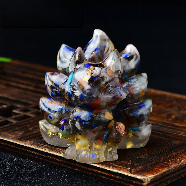 Buddha Stones naturali, vari cristalli, quarzo fragola, ametista, volpe a nove code, protezione, decorazione per la casa