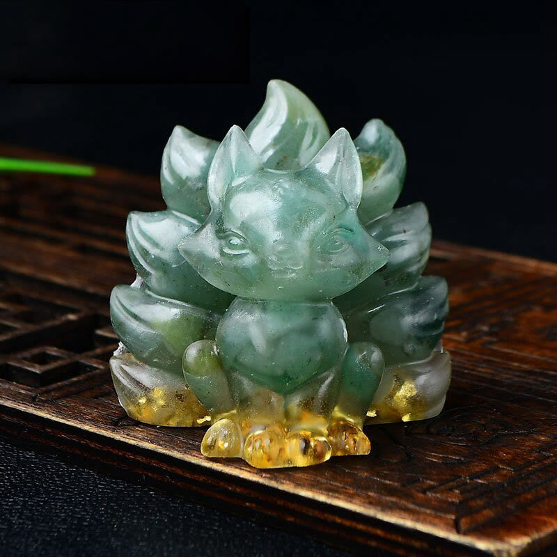 Buddha Stones naturali, vari cristalli, quarzo fragola, ametista, volpe a nove code, protezione, decorazione per la casa - Avventurina verde 5,5*4,5*5,5 cm - image 23