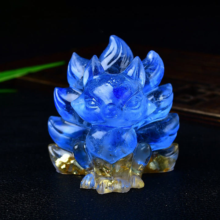 Buddha Stones naturali, vari cristalli, quarzo fragola, ametista, volpe a nove code, protezione, decorazione per la casa - Pietra blu 5,5*4,5*5,5 cm - image 38