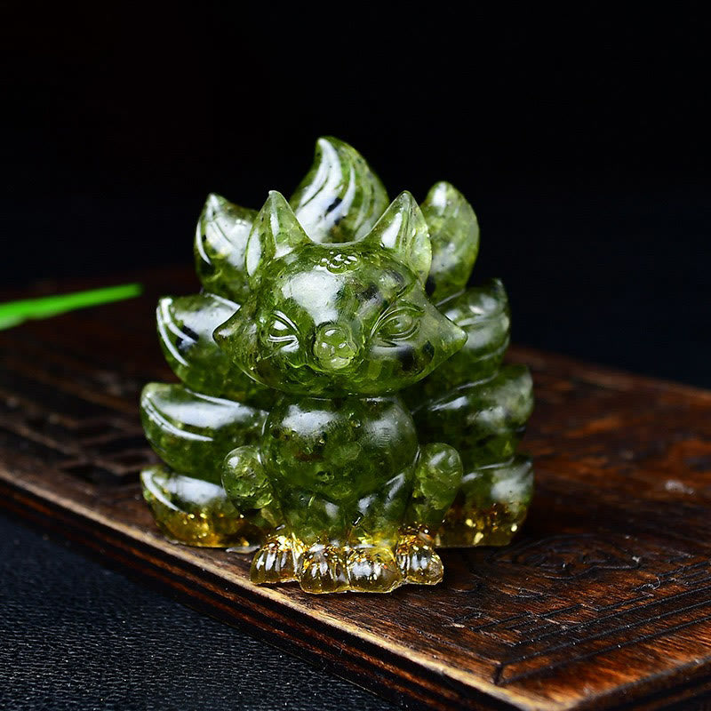 Buddha Stones naturali, vari cristalli, quarzo fragola, ametista, volpe a nove code, protezione, decorazione per la casa - Peridoto 5,5*4,5*5,5 cm - image 39