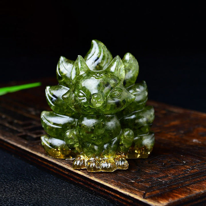 Buddha Stones naturali, vari cristalli, quarzo fragola, ametista, volpe a nove code, protezione, decorazione per la casa - Peridoto 5,5*4,5*5,5 cm - image 39